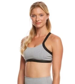 Beyond Yoga Overture Strappy Ballet Yoga Sport Bra Gray Pintuck
