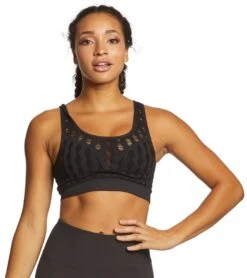 Betsey Johnson Performance Slit Mesh Seamless Bra Black -Yoga Alliance 1740343836707 black