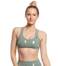 Beyond Yoga Tropical Double Back Yoga Sports Bra Aloha Green Pineapples