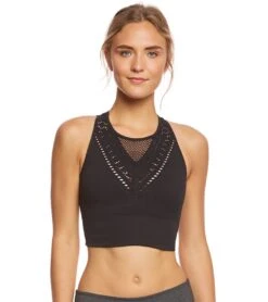 Betsey Johnson Mesh Mapped Extended Seamless Yoga Crop Bra Black -Yoga Alliance 1741637681187 black