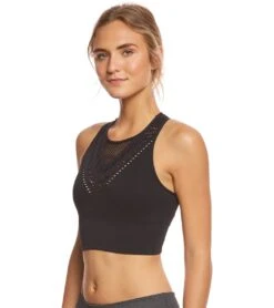 Betsey Johnson Mesh Mapped Extended Seamless Yoga Crop Bra Black