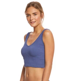 Free People Solid Rib Brami Yoga Crop Top Blue
