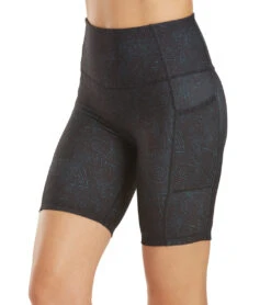 Everyday Yoga Uphold Tribe High Waisted Biker Shorts With Pockets 7" Black Tribal -Yoga Alliance 6577630838827 blacktribal 5a