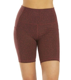 Everyday Yoga Uphold Cheetah High Waisted Biker Shorts With Pockets 7" Burgundy Cheetah -Yoga Alliance 6577631133739 burgundycheetah