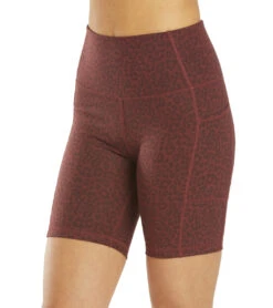 Everyday Yoga Uphold Cheetah High Waisted Biker Shorts With Pockets 7" Burgundy Cheetah -Yoga Alliance 6577631133739 burgundycheetah 5a