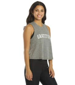 Spiritual Gangster Gratitude Crop Tank Heather Grey