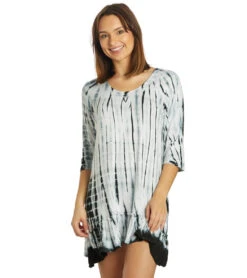 Yak & Yeti Boho Style Ruffled Tie Dye Tunic Black -Yoga Alliance 6823872954411 black