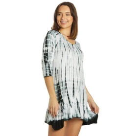 Yak & Yeti Boho Style Ruffled Tie Dye Tunic Black